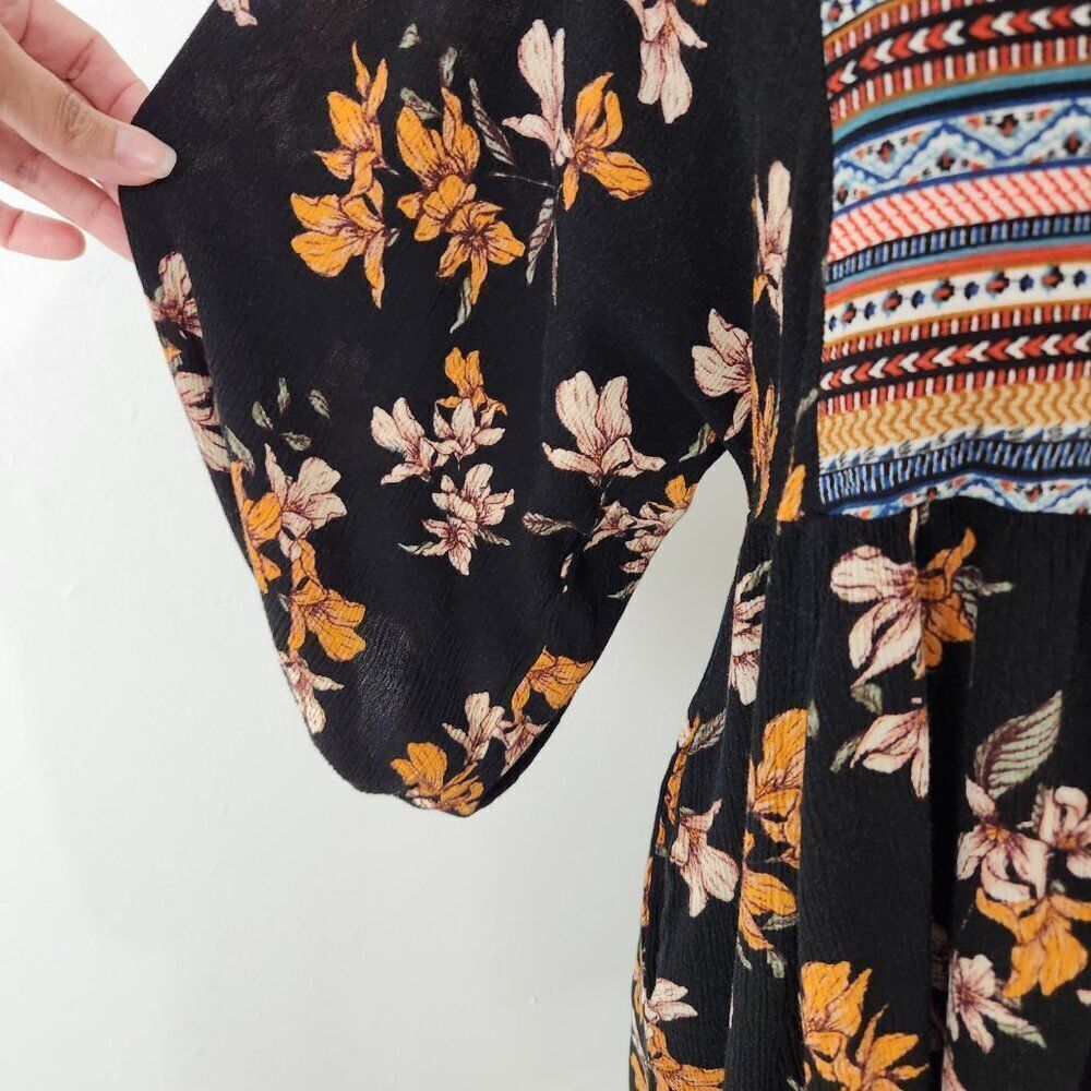 Umgee Dress Womens L Black Floral Gauzy Pockets Tunic Boho Aztec Southwestern - Picture 4 of 14